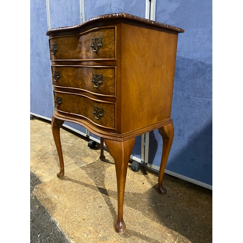 396 - Antique burr walnut bedside chest of three drawers 

Dimensions - 31