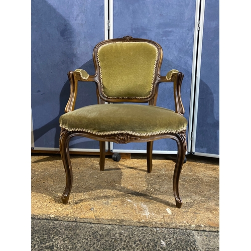 406 - Vintage green velvet open arm chair. 

Dimensions - 24