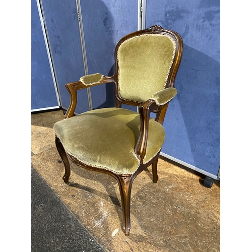 406 - Vintage green velvet open arm chair. 

Dimensions - 24