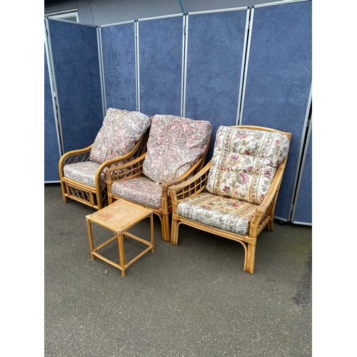 429 - Three whicker/Cane armchairs and side table. 

Please see images for dimensions.