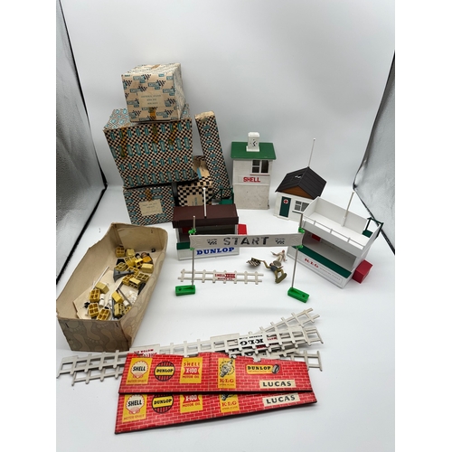 61 - Collection of Vintage Boxed Triang Scalextric Buildings + accessories - Owners Stand & Pit, First Ai... 