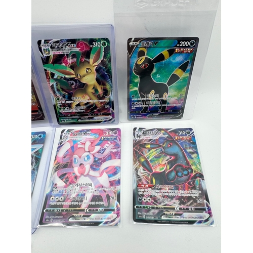 69 - 11 Pokemon Korean Eevee Heros V / VMax Trading Cards inc Flareon, Vaporeon, Umbreon, Leafeon, Sylveo... 