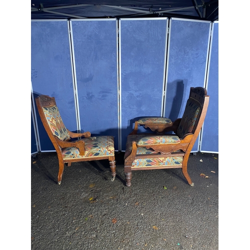 330 - Antique Ladies and Gents Salon chairs in Liberty printed Art Nouveau style textile

See images for d... 