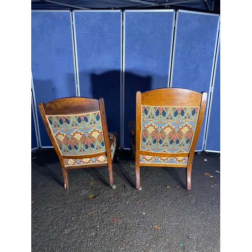 330 - Antique Ladies and Gents Salon chairs in Liberty printed Art Nouveau style textile

See images for d... 