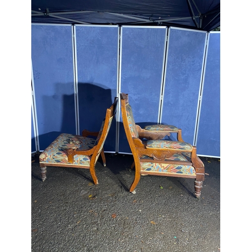 330 - Antique Ladies and Gents Salon chairs in Liberty printed Art Nouveau style textile

See images for d... 