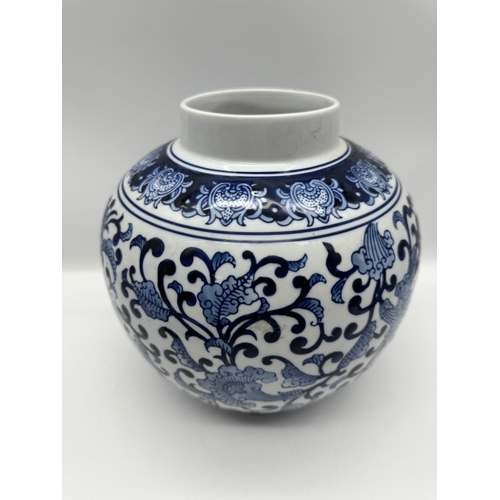 106 - 20th century blue & white oriental style ceramic bulbous vase - 35cm