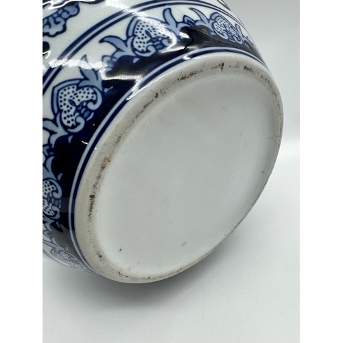 106 - 20th century blue & white oriental style ceramic bulbous vase - 35cm