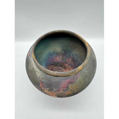 107 - Raku Copper fumed vase  - signed - 16cm