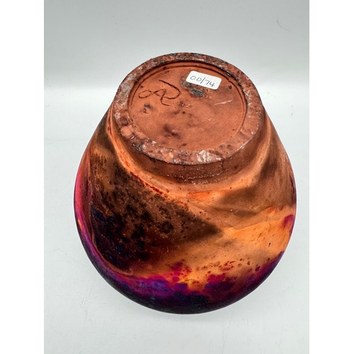 107 - Raku Copper fumed vase  - signed - 16cm