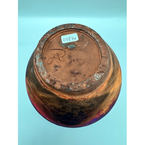 107 - Raku Copper fumed vase  - signed - 16cm