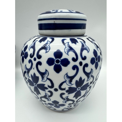 112 - three modern oriental inspired ceramic lidded ceramic vases