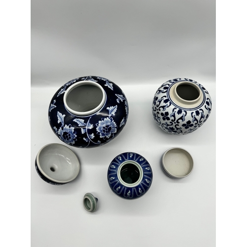 112 - three modern oriental inspired ceramic lidded ceramic vases