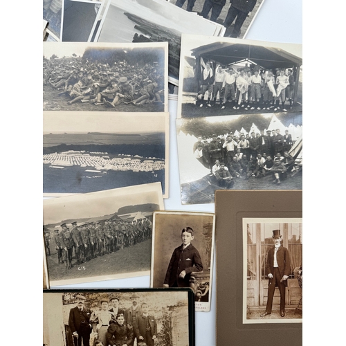 119 - Quantity of black & white family photographs with some original military photographs / postcards & 1... 