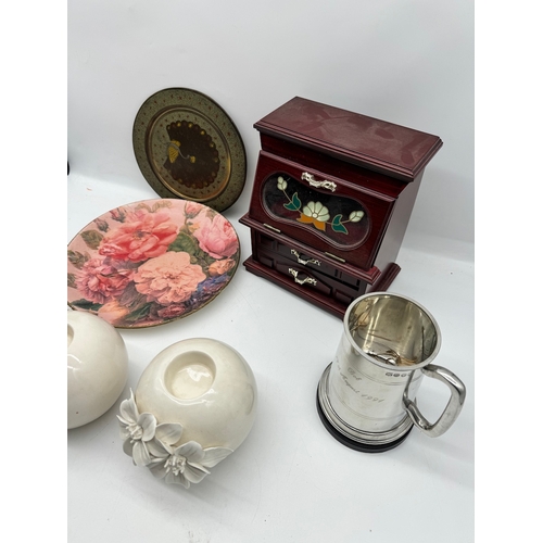 139 - Collection of ceramics , pewter tankard and jewellery boix