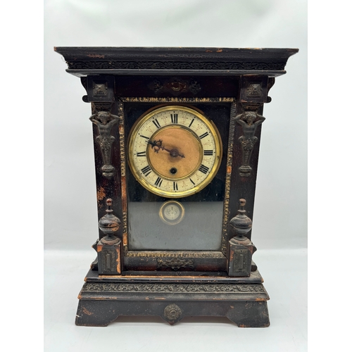 148 - 19th century Mantle clock by TH - 40cm x 15cm x 30cm - with key