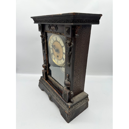 148 - 19th century Mantle clock by TH - 40cm x 15cm x 30cm - with key