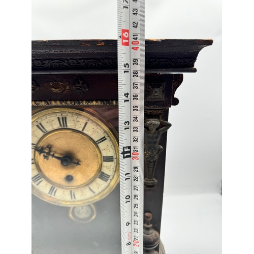 148 - 19th century Mantle clock by TH - 40cm x 15cm x 30cm - with key