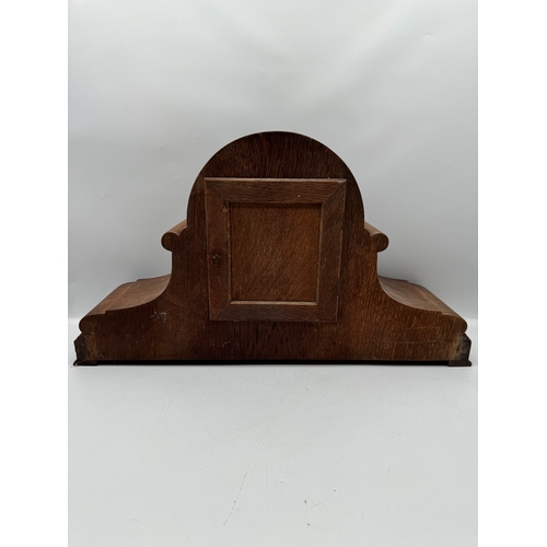 149 - Large Oak cased Mantle Clock with key - 54cm x 15cm x 30cm