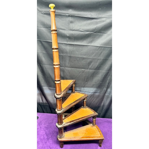 154 - Vintage reproduction George III mahogany library steps of spiral form . 112cm high