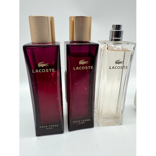 208 - Lot of five various Lacoste Fragrances 
Pour Femme Elixir
Eau De Toilette + Parfum 
90-100ml bottles