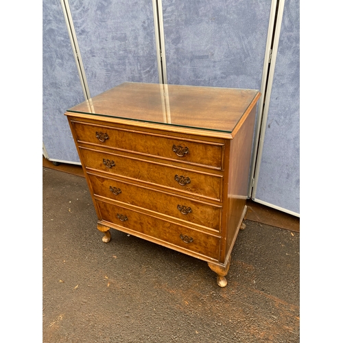 448 - Vintage Mahogany cased and burr walnut drawer fronts Four drawer chest of drawers by Dillon 

Dimens... 