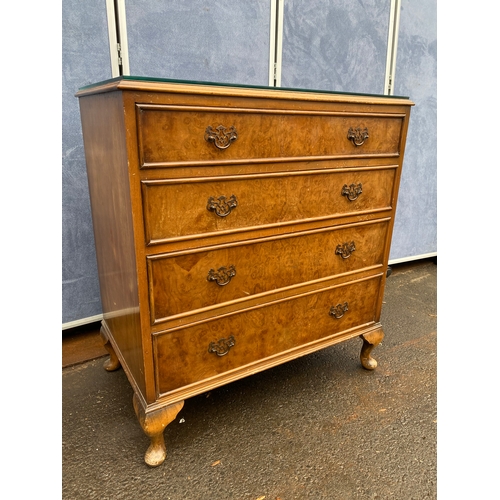 448 - Vintage Mahogany cased and burr walnut drawer fronts Four drawer chest of drawers by Dillon 

Dimens... 