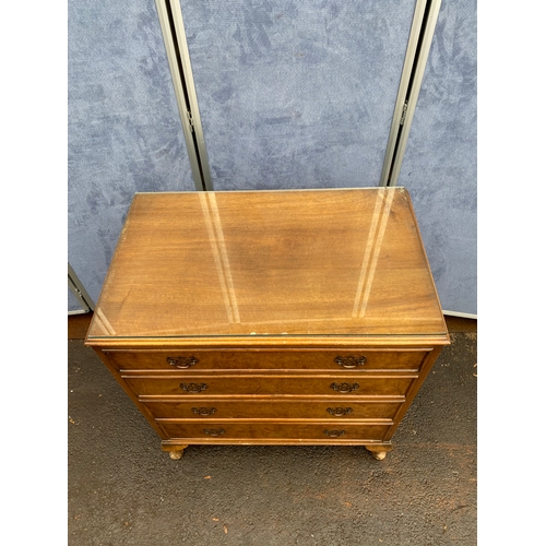 448 - Vintage Mahogany cased and burr walnut drawer fronts Four drawer chest of drawers by Dillon 

Dimens... 