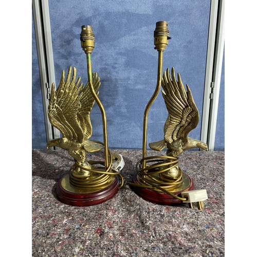 464 - A pair of retro brass Eagle table lamps.