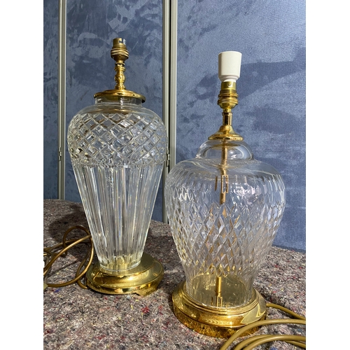 474 - Two beautiful glass and brass table lamps.