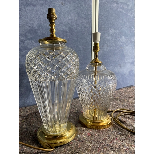 474 - Two beautiful glass and brass table lamps.