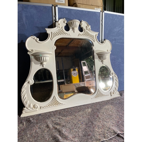 487 - Large ornate white over mantle mirror. 

Dimensions - 48.5