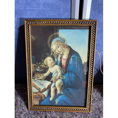 547 - Two framed religious pictures. 

Dimensions of largest in images for reference.