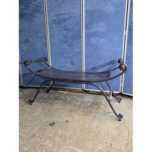 590 - Mid century wrought iron and brass bench. 

Dimensions - 19.5