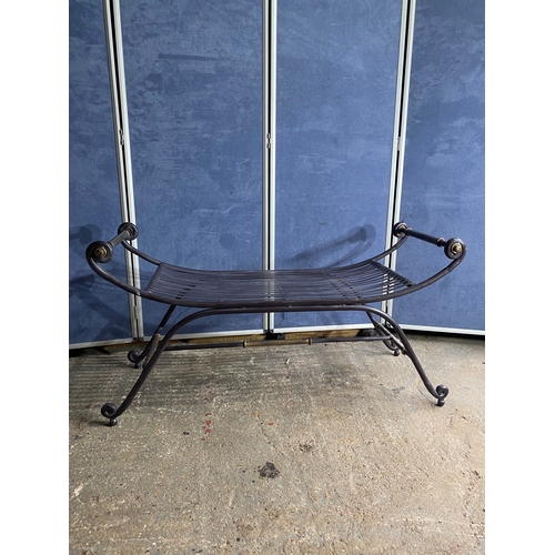 590 - Mid century wrought iron and brass bench. 

Dimensions - 19.5