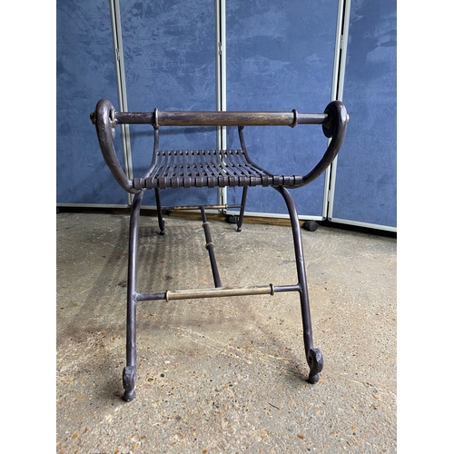 590 - Mid century wrought iron and brass bench. 

Dimensions - 19.5