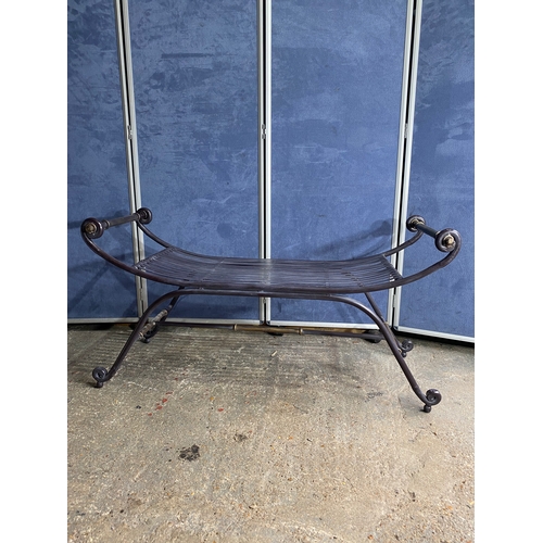 590 - Mid century wrought iron and brass bench. 

Dimensions - 19.5