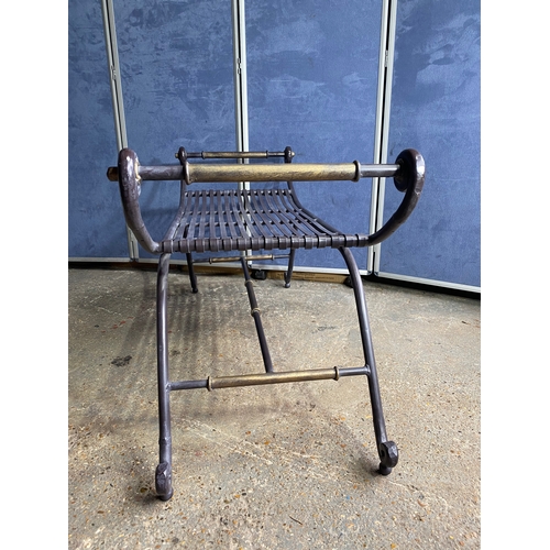 590 - Mid century wrought iron and brass bench. 

Dimensions - 19.5