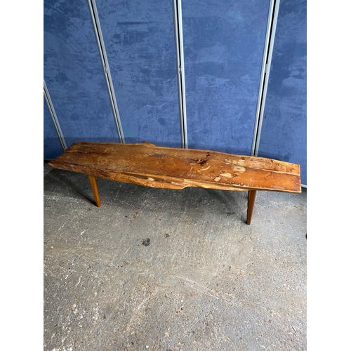 591 - Wooden yew timbered bench stamped Reynolds of Ludlow, circa 1960

Dimensions - 72