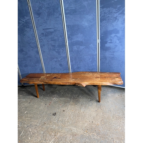 591 - Wooden yew timbered bench stamped Reynolds of Ludlow, circa 1960

Dimensions - 72