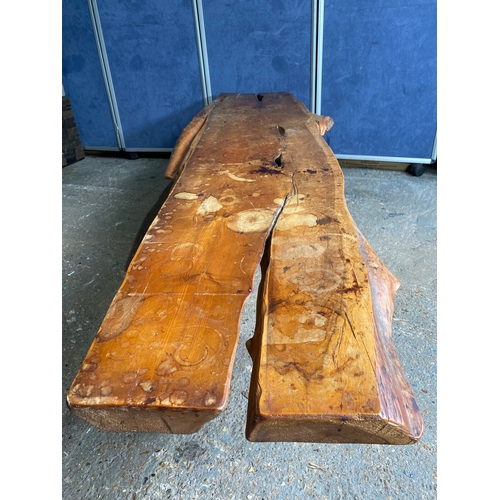 591 - Wooden yew timbered bench stamped Reynolds of Ludlow, circa 1960

Dimensions - 72