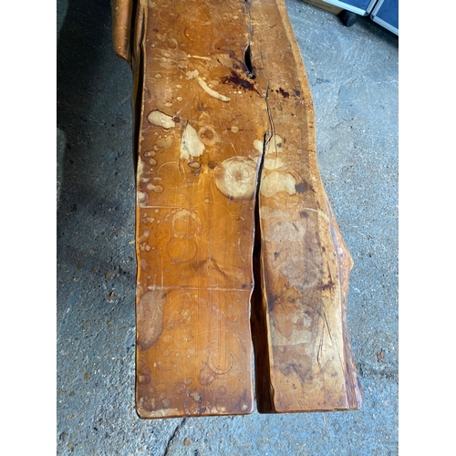 591 - Wooden yew timbered bench stamped Reynolds of Ludlow, circa 1960

Dimensions - 72