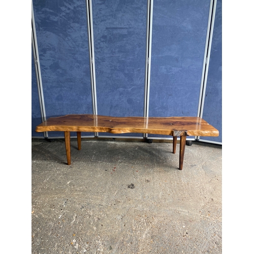 593 - Wooden yew timbered bench stamped Reynolds of Ludlow, circa 1960

Dimensions -  60.5