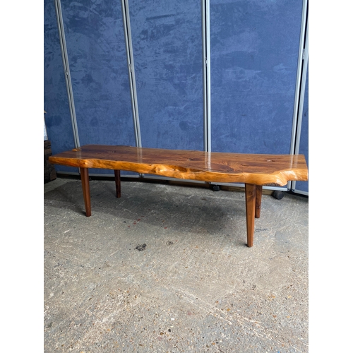 593 - Wooden yew timbered bench stamped Reynolds of Ludlow, circa 1960

Dimensions -  60.5