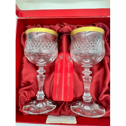 273 - Vintage cased Crystal Wine Glasses in Presentation box with gilded lips by Schott-Zwiesel Glass