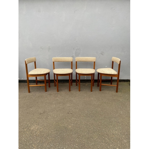 600 - Mid Century teak & Fabric Dining chairs + Modern compact dining table 

See images for all dimension... 