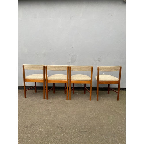 600 - Mid Century teak & Fabric Dining chairs + Modern compact dining table 

See images for all dimension... 