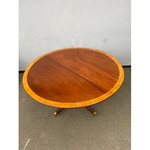 613 - Lovely Regency Revival Mahogany & Satinwood banded circular dining table and four chairs. 

Please s... 