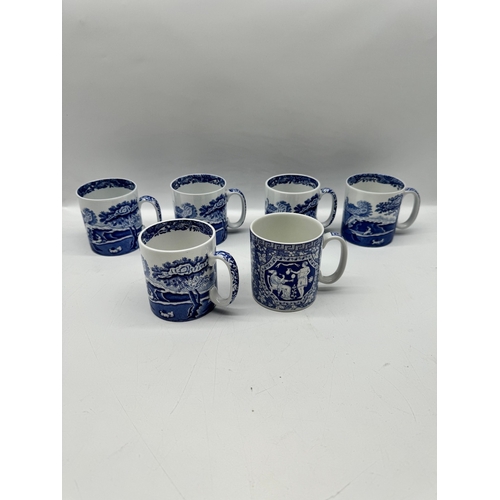 283 - Lot of 6 Vintage Copeland Spode Blue & White Coffee Mugs