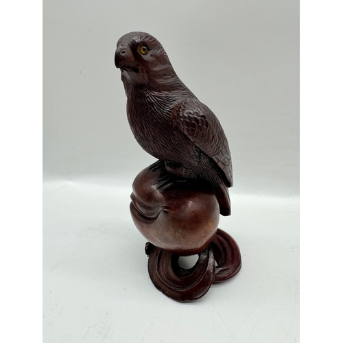 284 - Carved wooden bird, two cherubs, Lladro duck