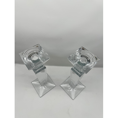 291 - Two large heavy crystal candle sticks - 30cm